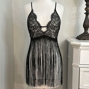 Victoria’s Secret Black Fringe Slip And‎ V-String Panty Size Large